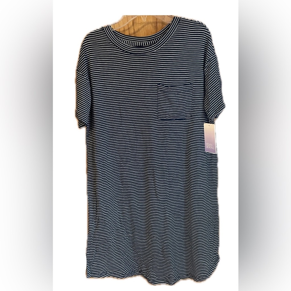 🆕 Stars Above Women’s Petite Nightgown XS, Navy w/ White Stripes
